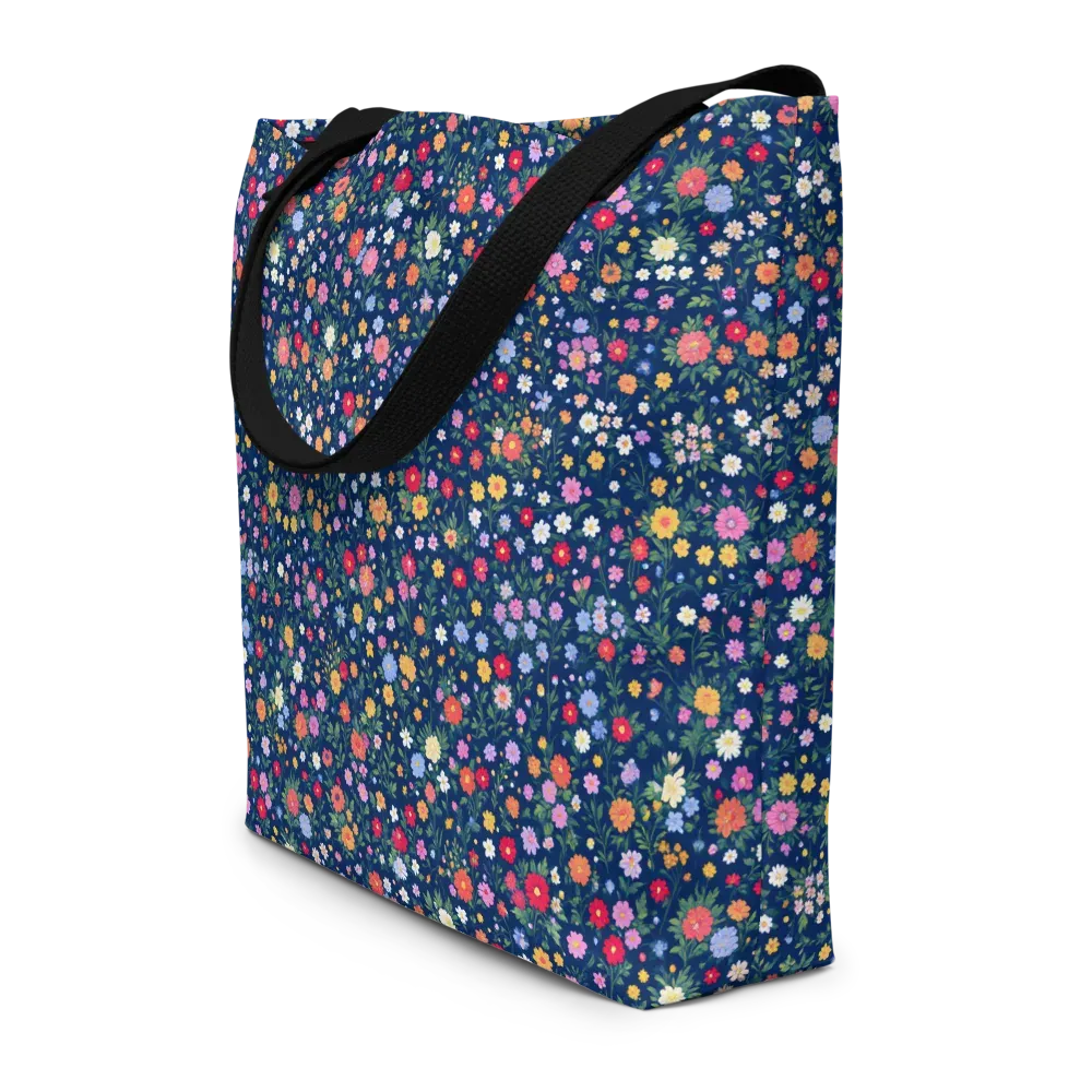 Navy Wildflower on Large Tote Bag W/ Pocket — Front