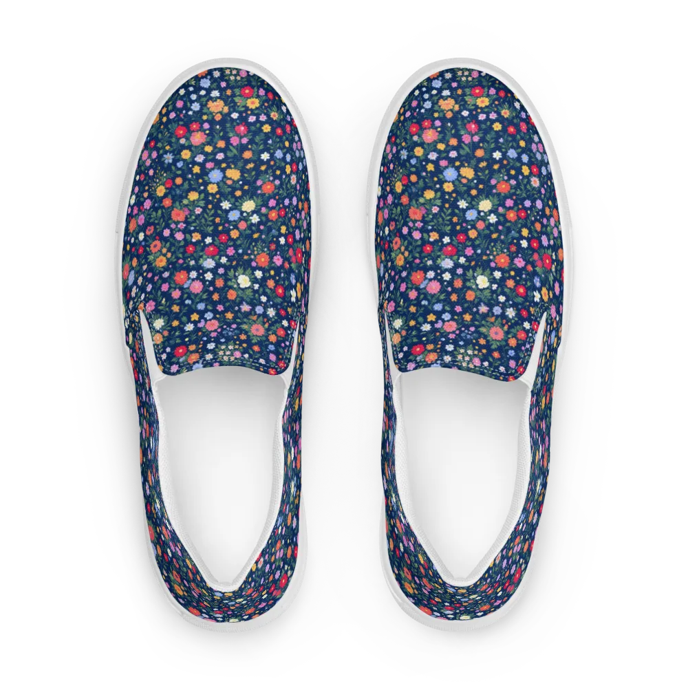 Navy Wildflower on Women's Slip-On Canvas Shoes — Front