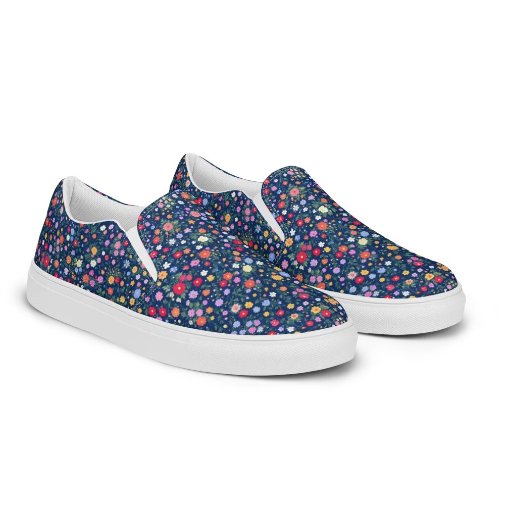 Navy Wildflower on Women's Slip-On Canvas Shoes — Right Front