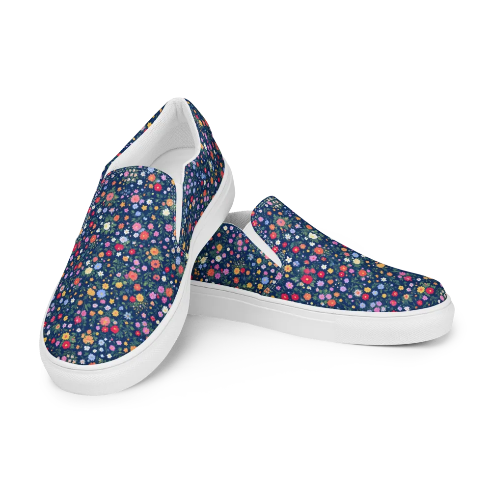 Navy Wildflower on Women's Slip-On Canvas Shoes — Left Front