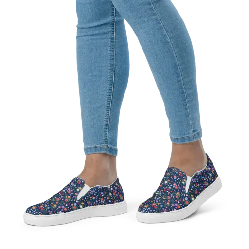 Navy Wildflower on a Women's Slip-On Canvas Shoes