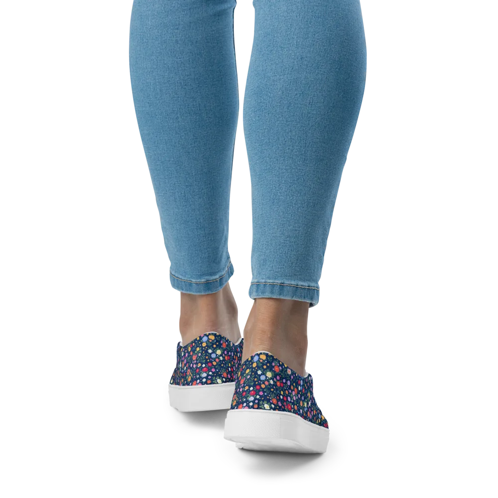 Navy Wildflower on Women's Slip-On Canvas Shoes — Back