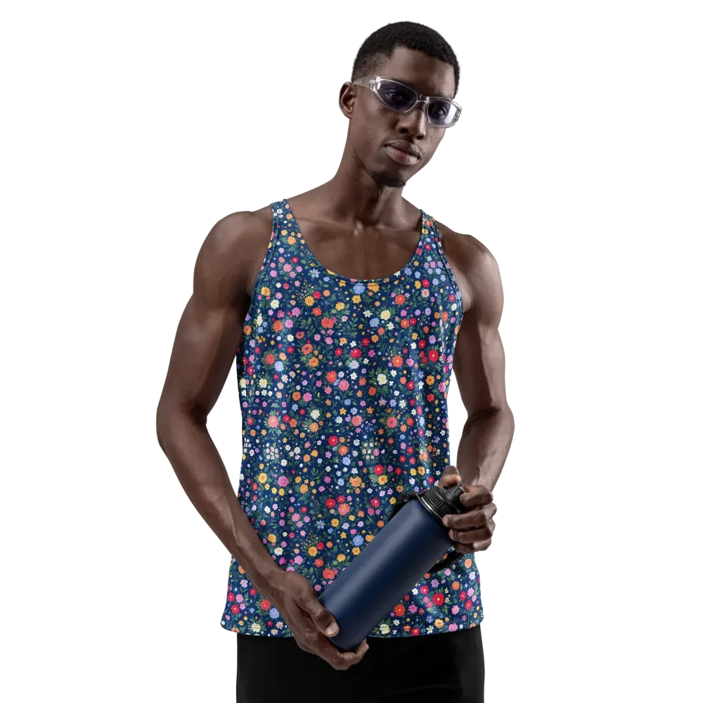 Navy Wildflower on Men's Tank Top — Front