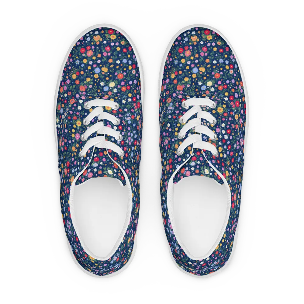 Navy Wildflower on Men's Lace-Up Canvas Shoes — Front