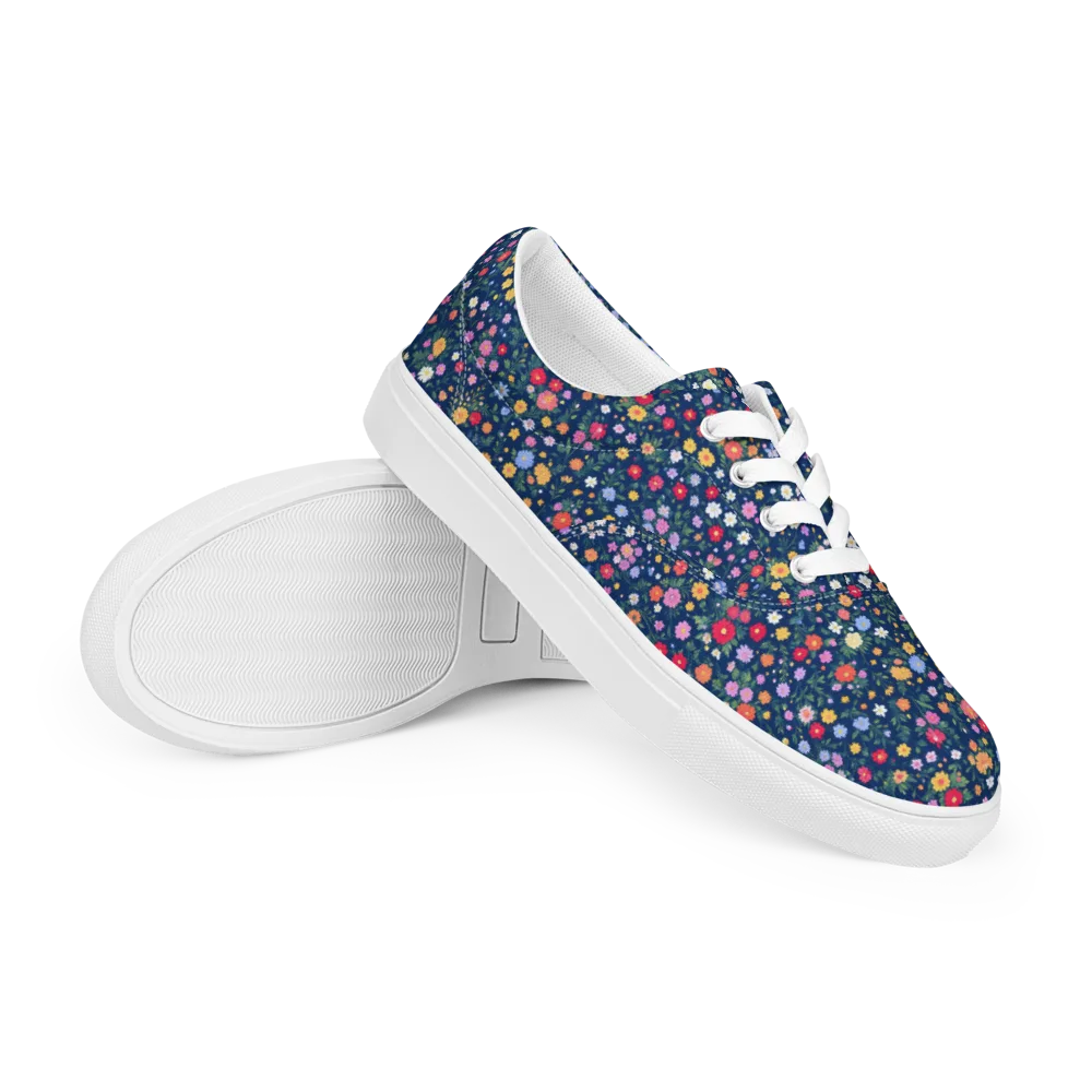 Navy Wildflower on Men's Lace-Up Canvas Shoes — Right Front