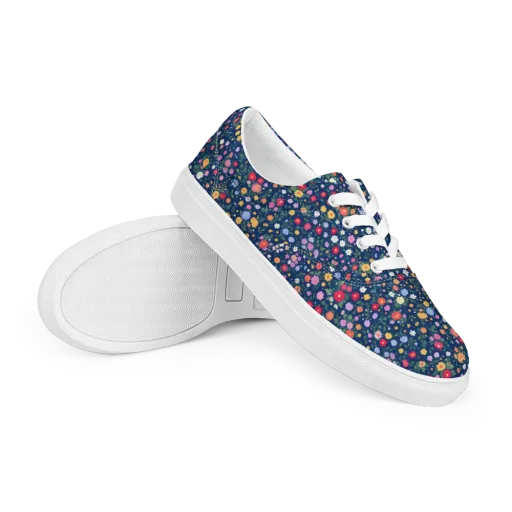 Navy Wildflower on a Men's Lace-Up Canvas Shoes