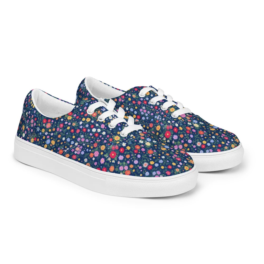 Navy Wildflower on Men's Lace-Up Canvas Shoes — Right Front