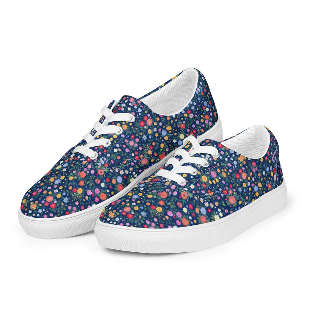 Navy Wildflower on Men's Lace-Up Canvas Shoes — Left Front