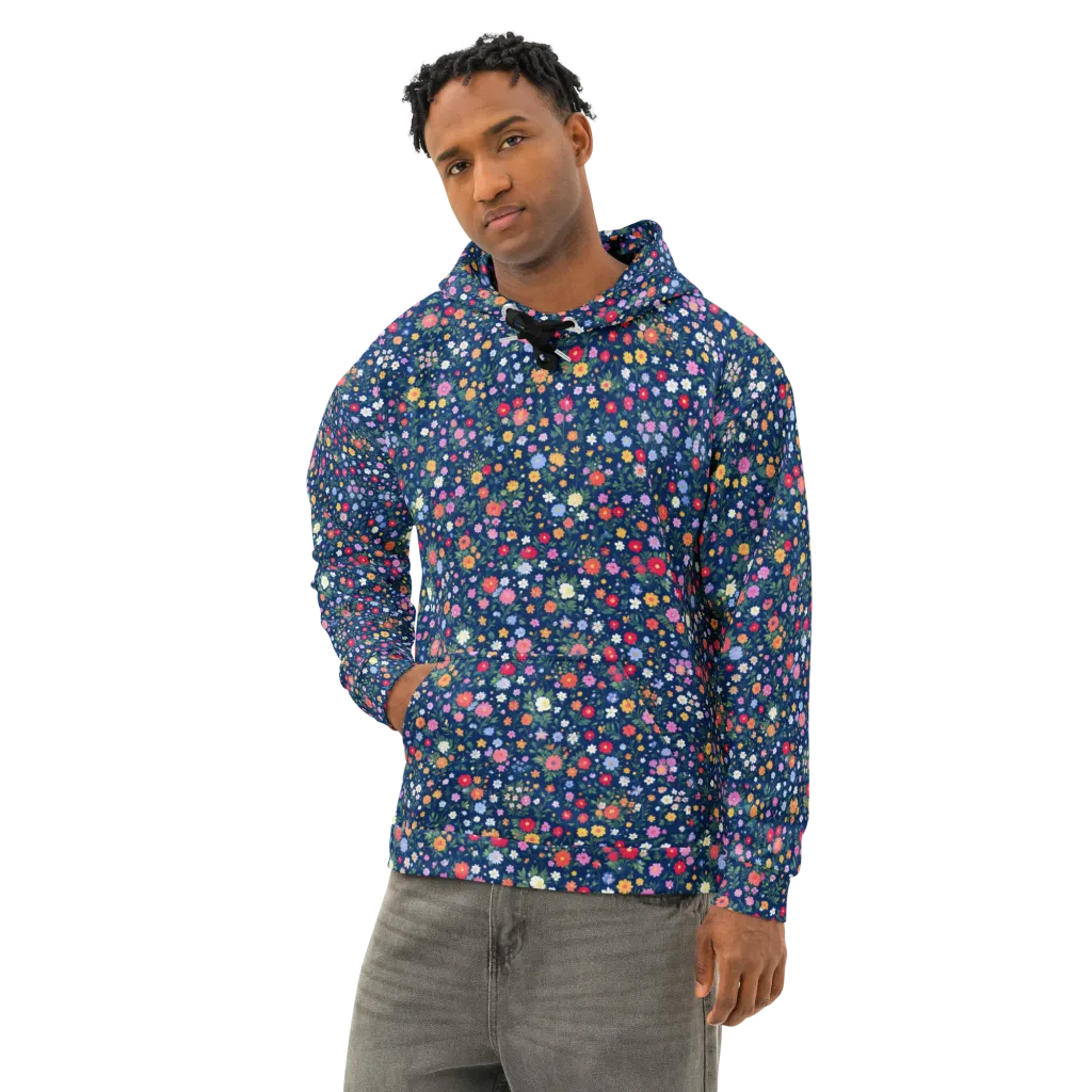 Navy Wildflower on Cotton Hoodie — Left Front