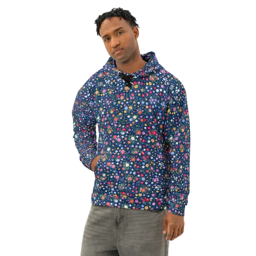 Navy Wildflower on a Cotton Hoodie