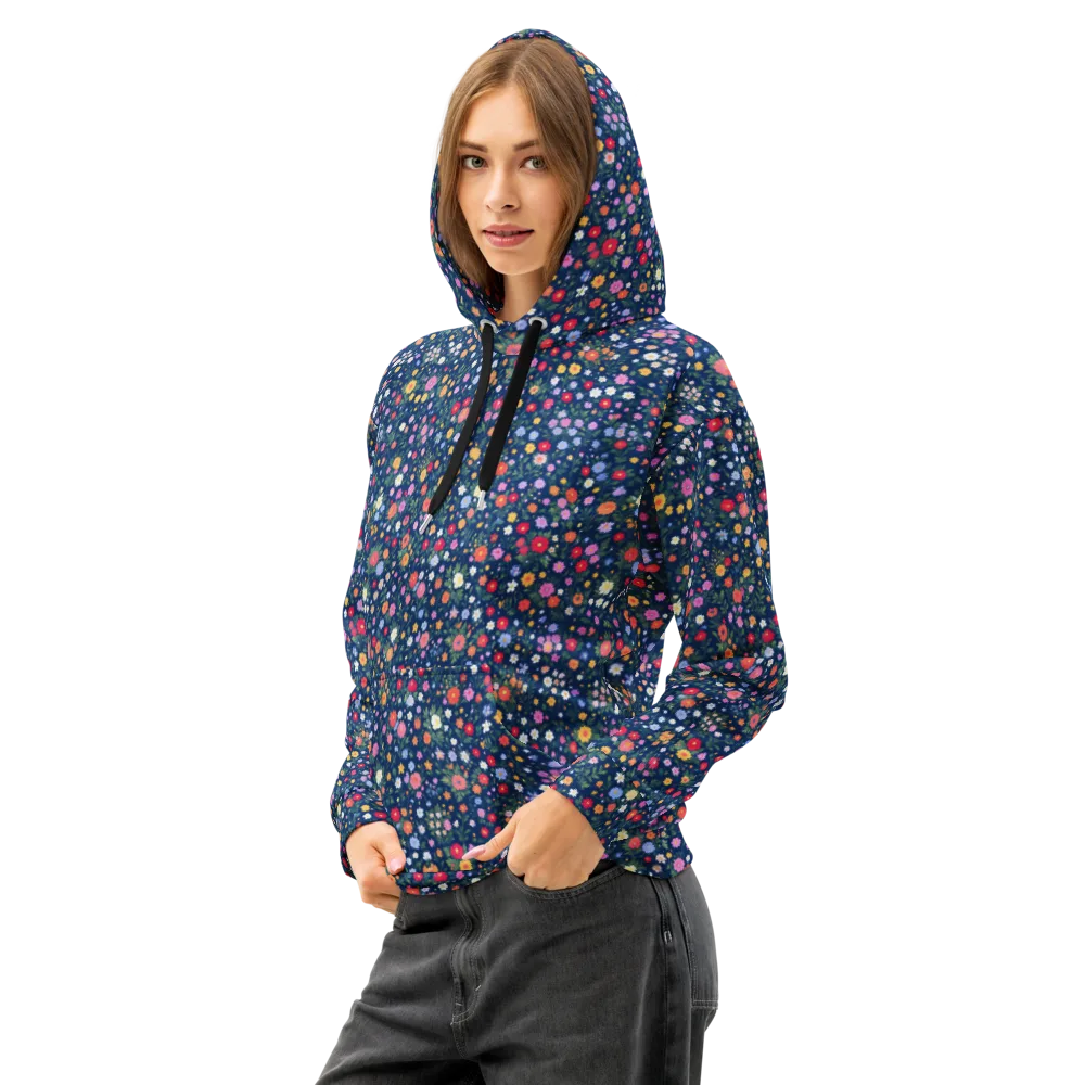 Navy Wildflower on Cotton Hoodie — Left Front