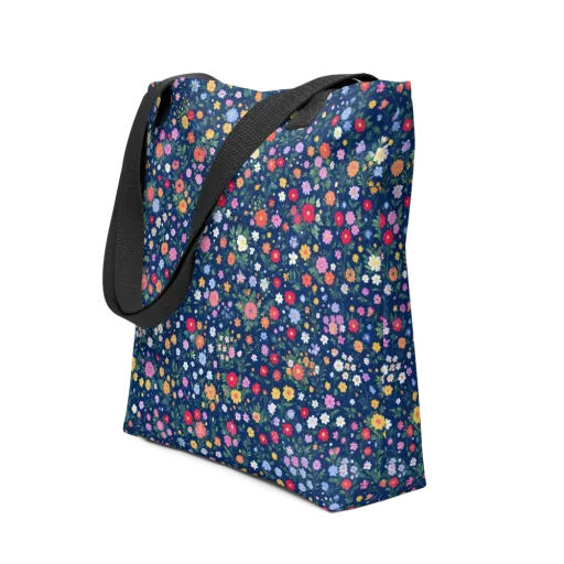 Navy Wildflower on a Tote Bag