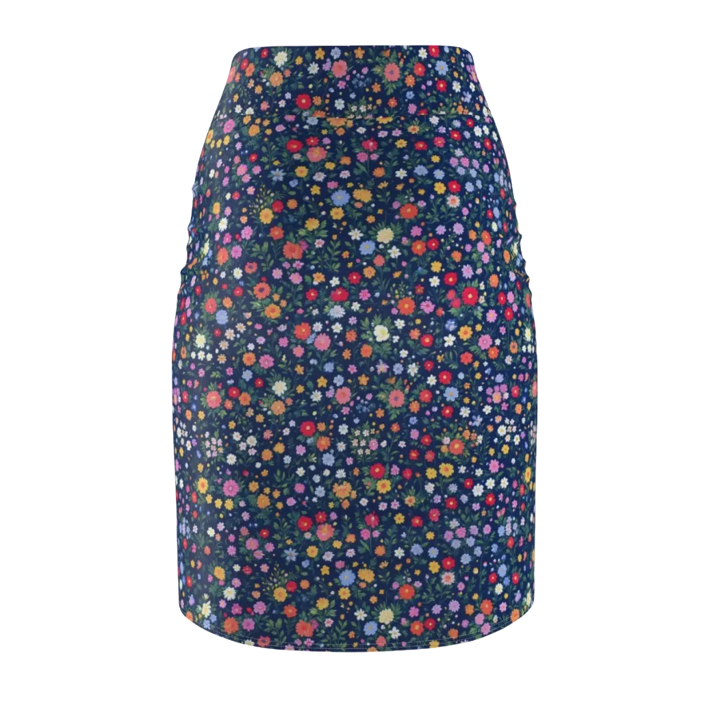 Navy Wildflower on Pencil Skirt — Back
