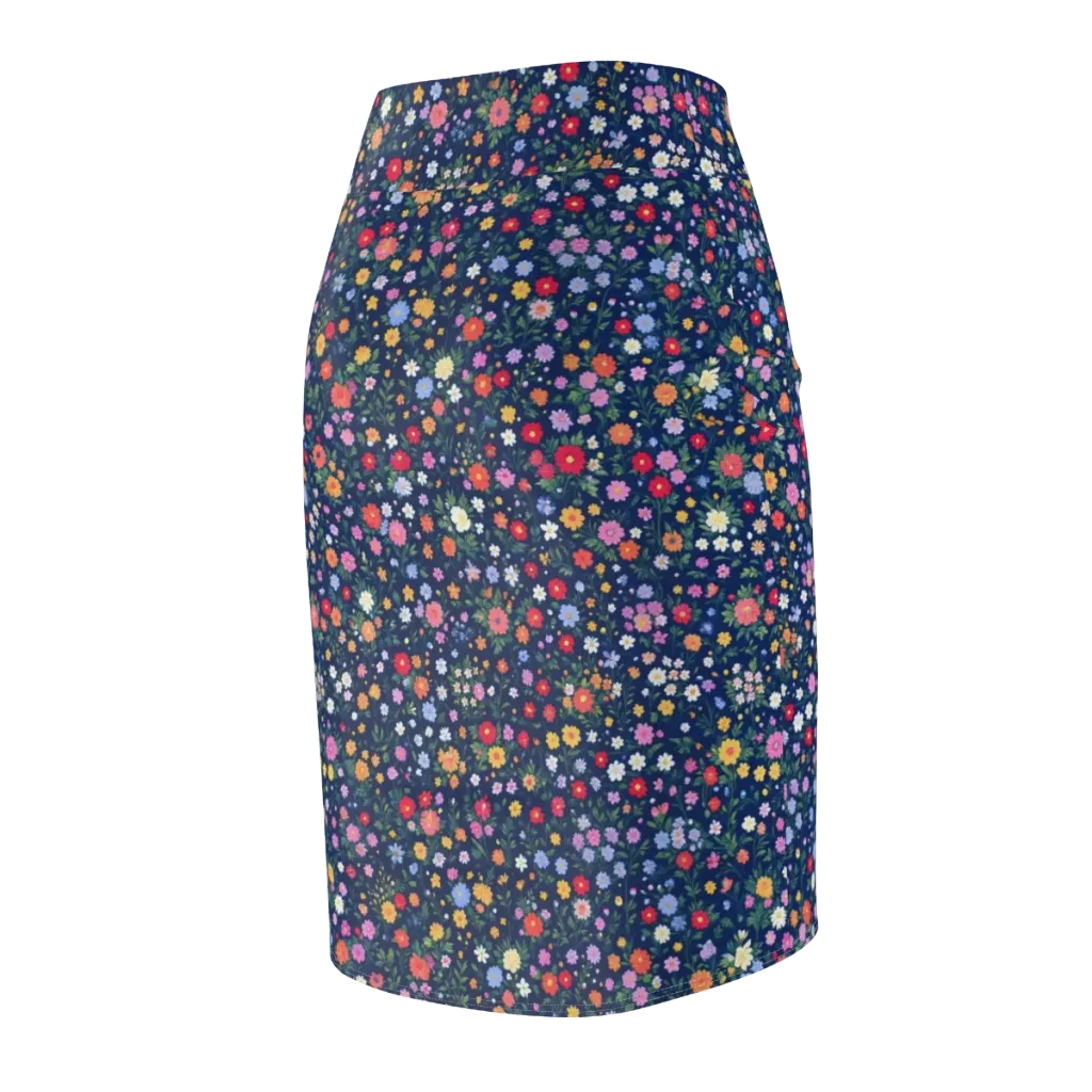 Navy Wildflower on Pencil Skirt — Back Side