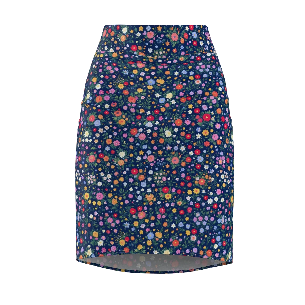 Navy Wildflower on Pencil Skirt — Front