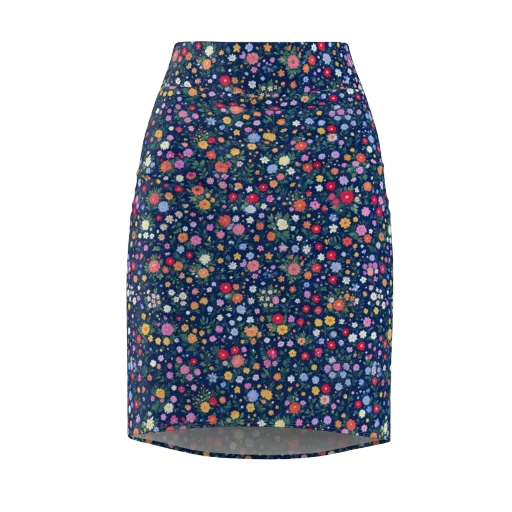 Navy Wildflower on a Pencil Skirt