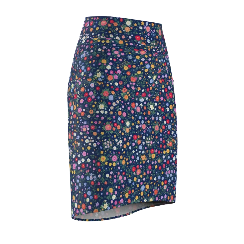 Navy Wildflower on Pencil Skirt — Front Side