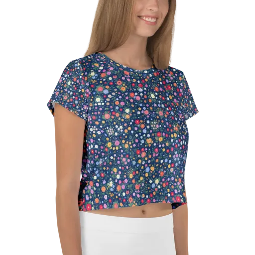 Navy Wildflower on a Crop Tee
