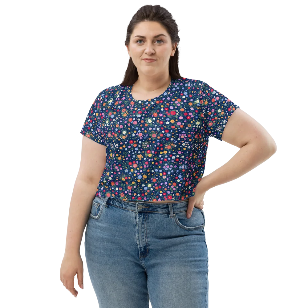 Navy Wildflower on Crop Tee — Front