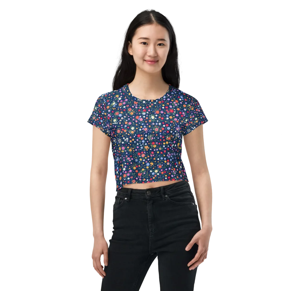 Navy Wildflower on Crop Tee — Front