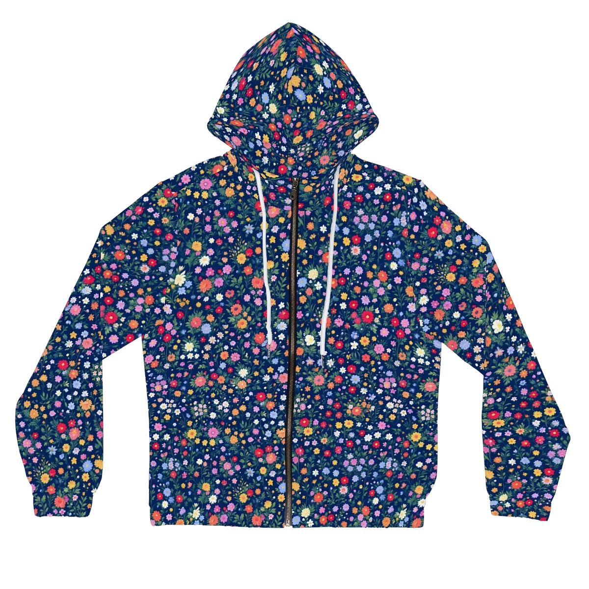 Navy Wildflower on Women's Full-Zip Hoodie — Front