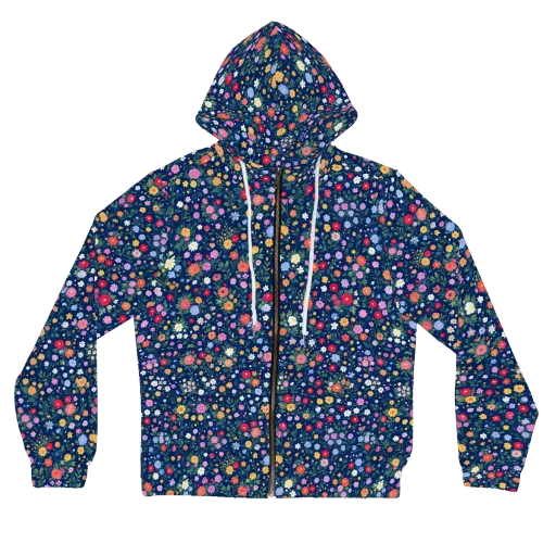 Navy Wildflower on a Women's Full-Zip Hoodie