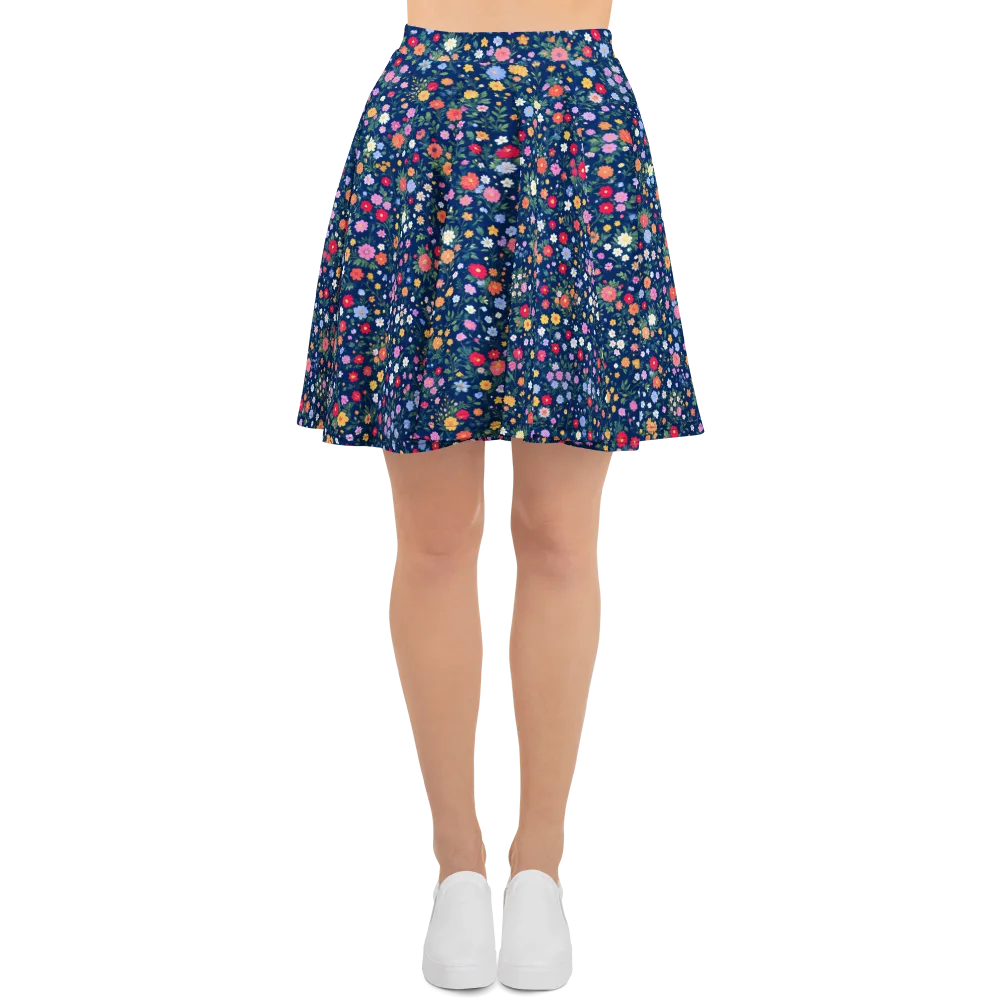 Navy Wildflower on Skater Skirt — Front
