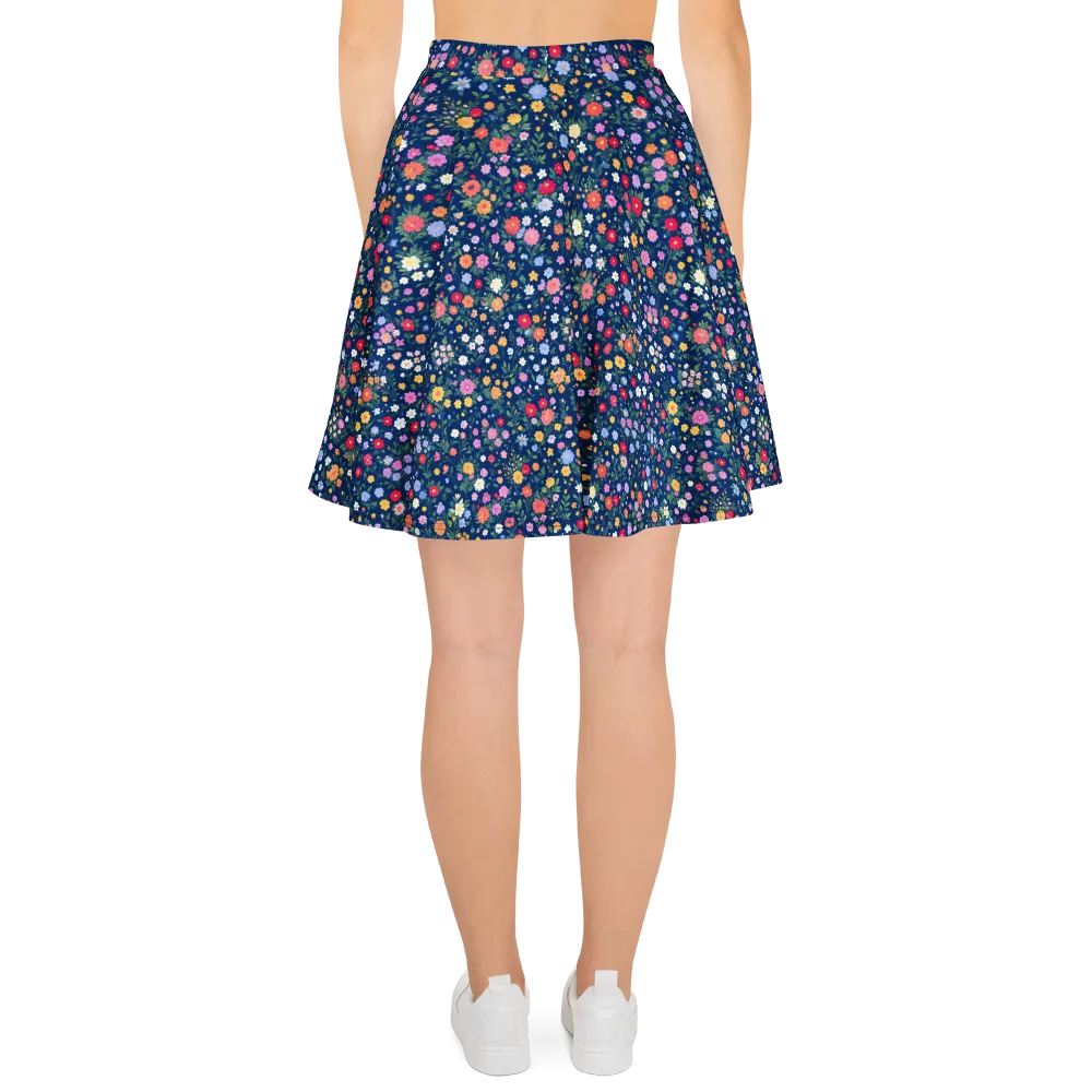 Navy Wildflower on Skater Skirt — Back