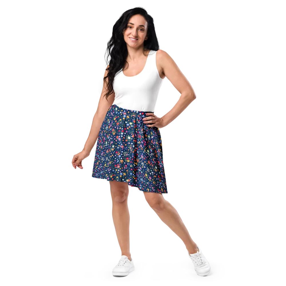 Navy Wildflower on Skater Skirt — Front
