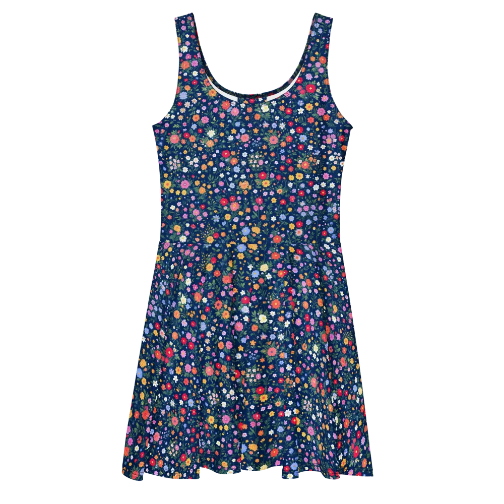 Navy Wildflower on Skater Dress — Front