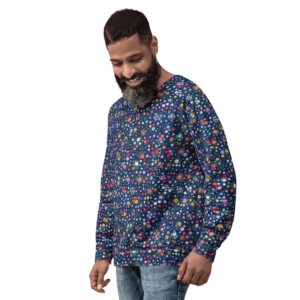 Navy Wildflower on Sweatshirt — Left Front