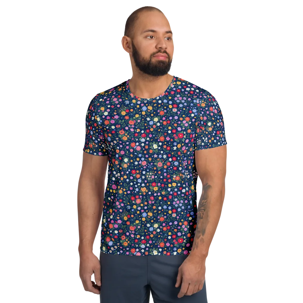 Navy Wildflower on Men's Athletic T-Shirt — Front
