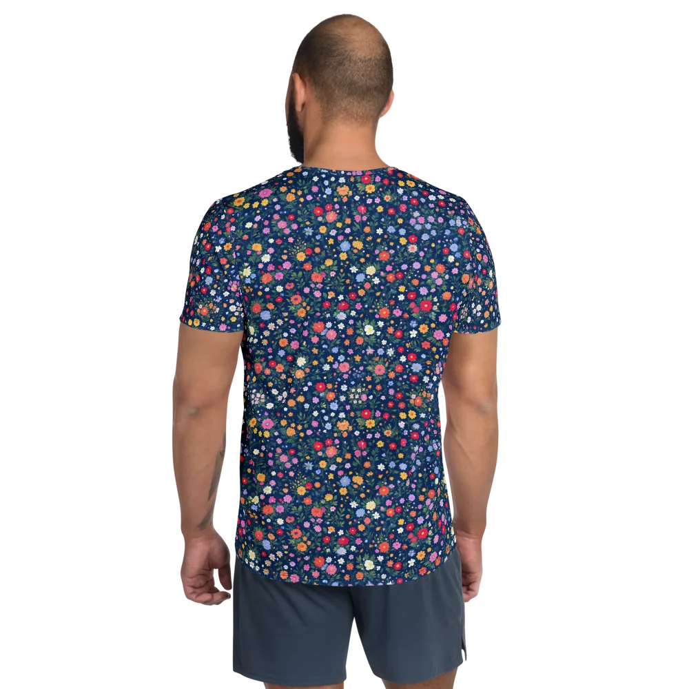 Navy Wildflower on Men's Athletic T-Shirt — Back