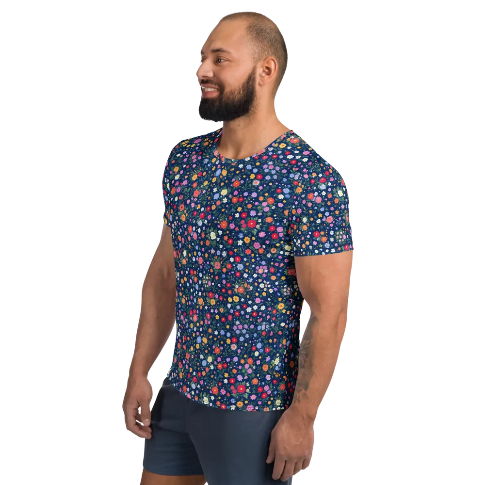 Navy Wildflower on Men's Athletic T-Shirt — Left