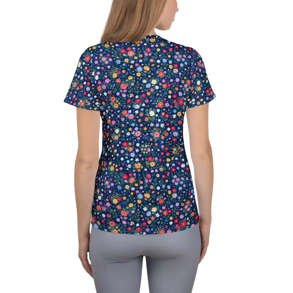 Navy Wildflower on Women's Athletic T-Shirt — Back