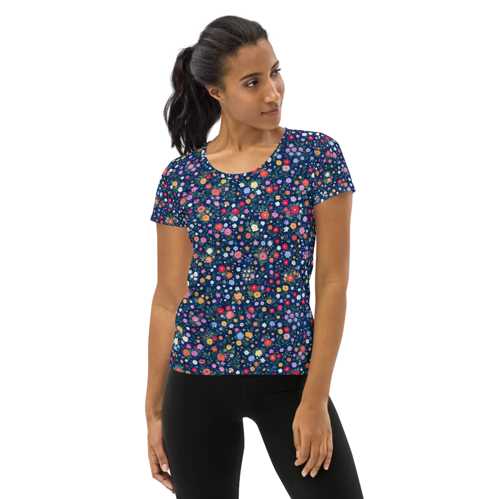 Navy Wildflower on Women's Athletic T-Shirt — Front