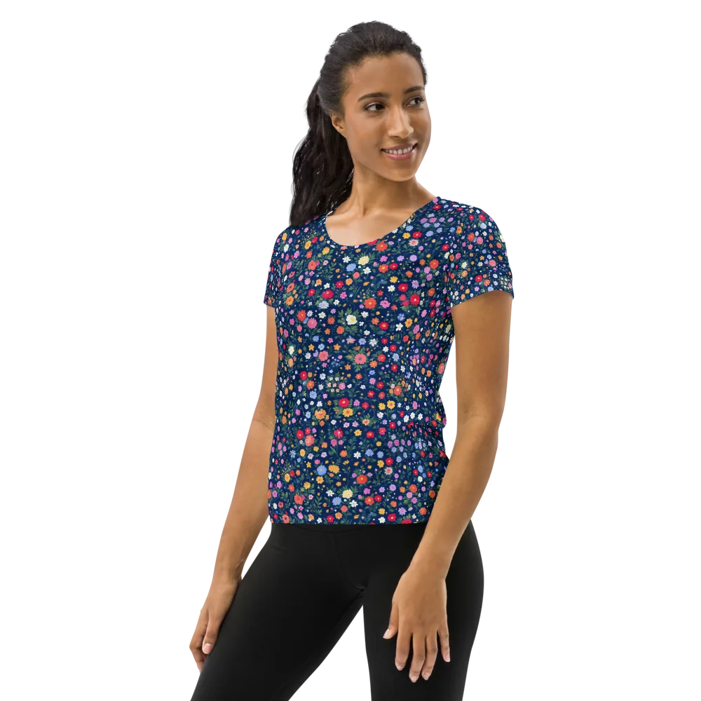 Navy Wildflower on Women's Athletic T-Shirt — Left