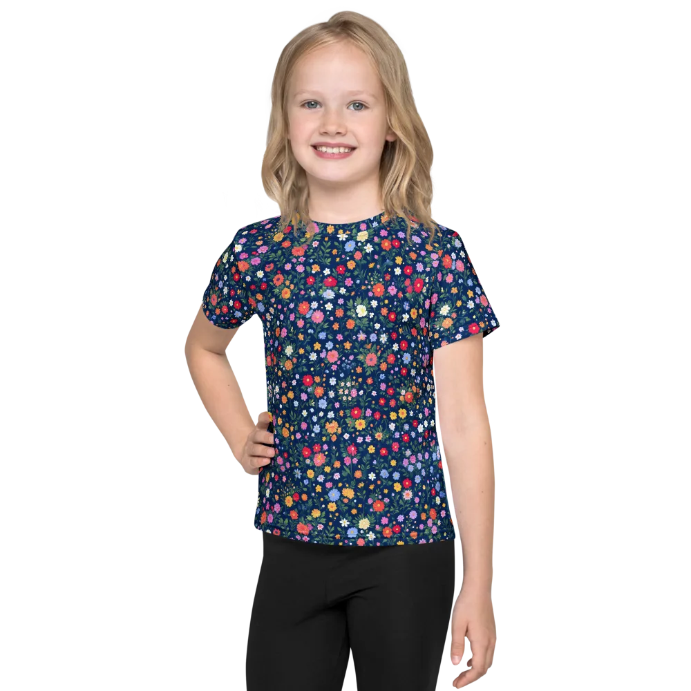 Navy Wildflower on Kids Crew Neck T-Shirt — Front