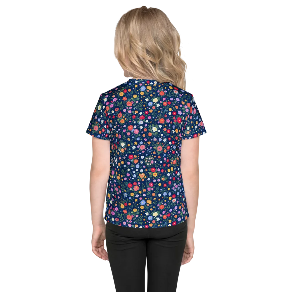 Navy Wildflower on Kids Crew Neck T-Shirt — Back