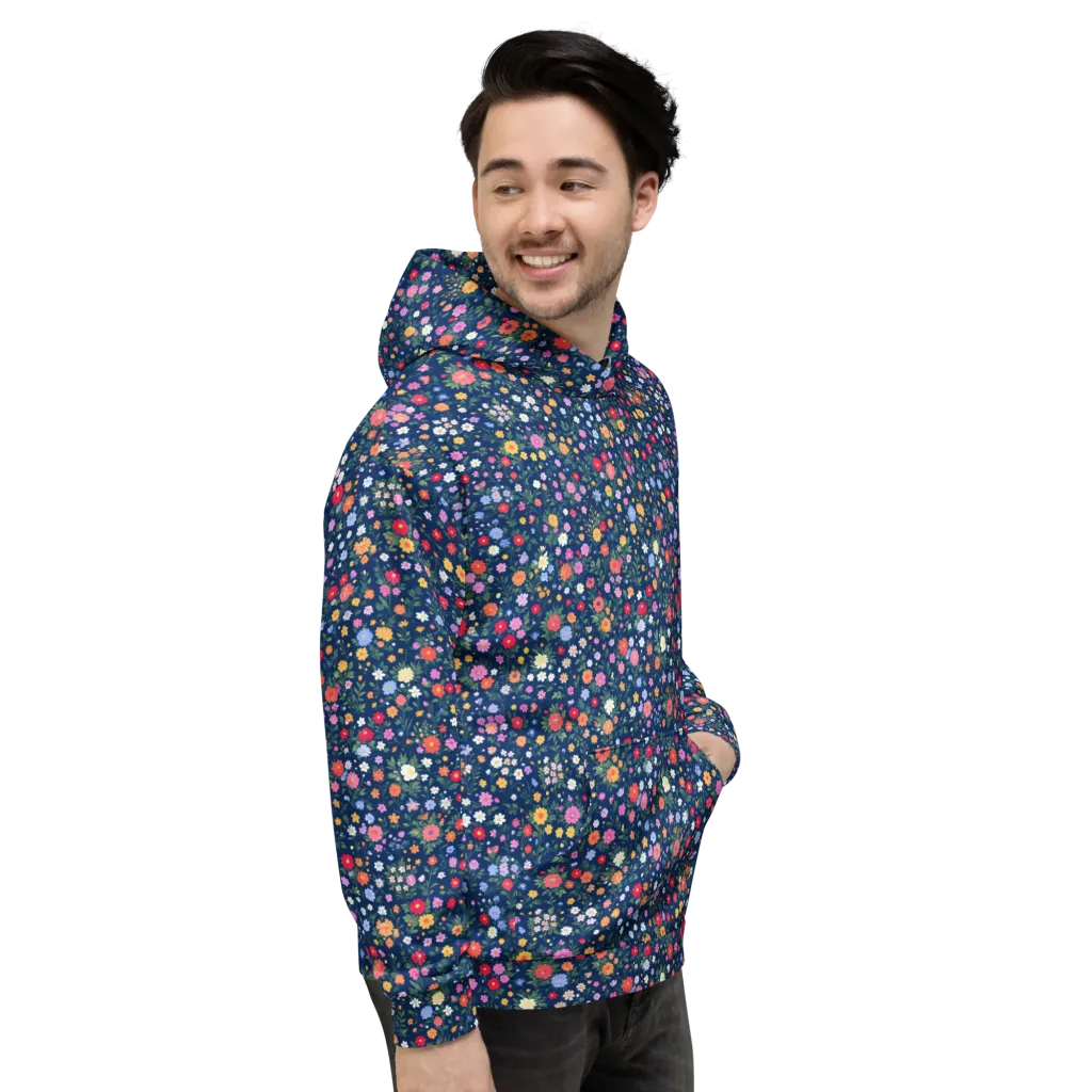 Navy Wildflower on Hoodie — Right