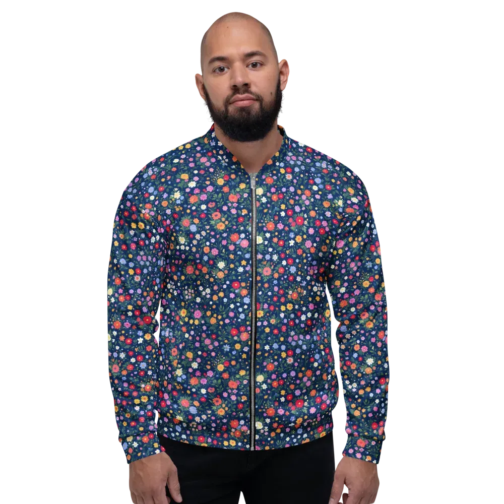 Navy Wildflower on Bomber Jacket — Front