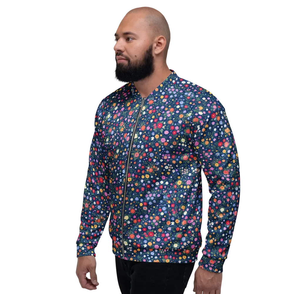 Navy Wildflower on Bomber Jacket — Left