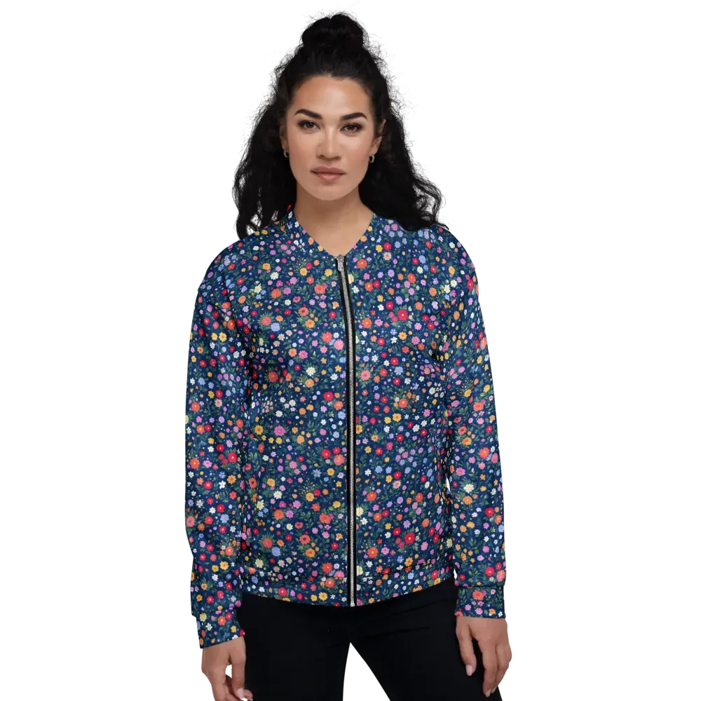 Navy Wildflower on Bomber Jacket — Front