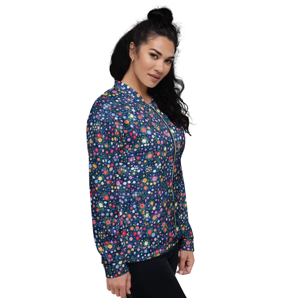 Navy Wildflower on Bomber Jacket — Right