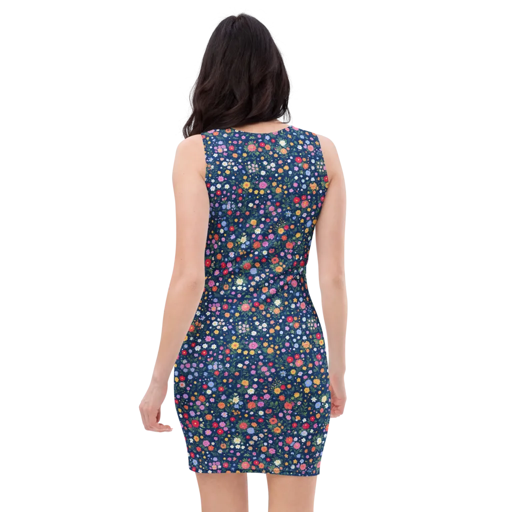 Navy Wildflower on Bodycon Dress — Back