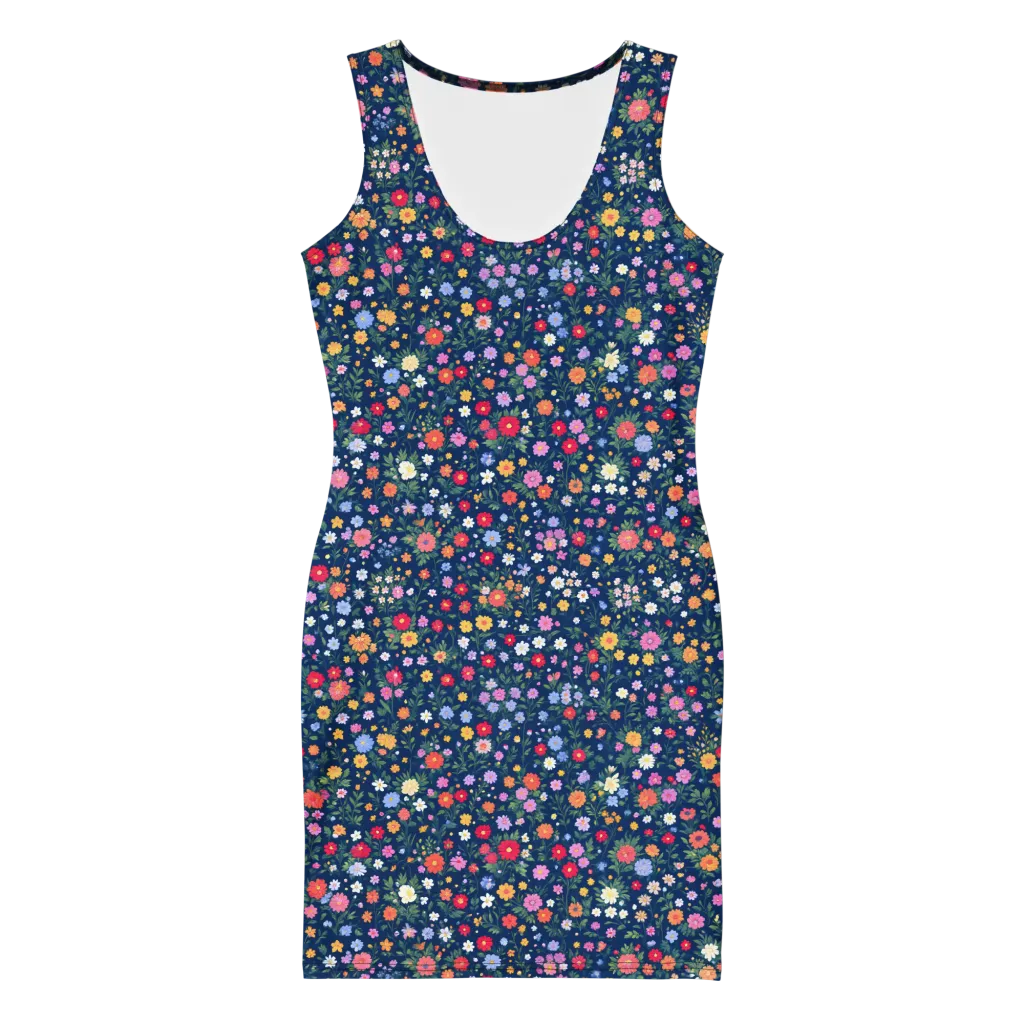 Navy Wildflower on Bodycon Dress — Front