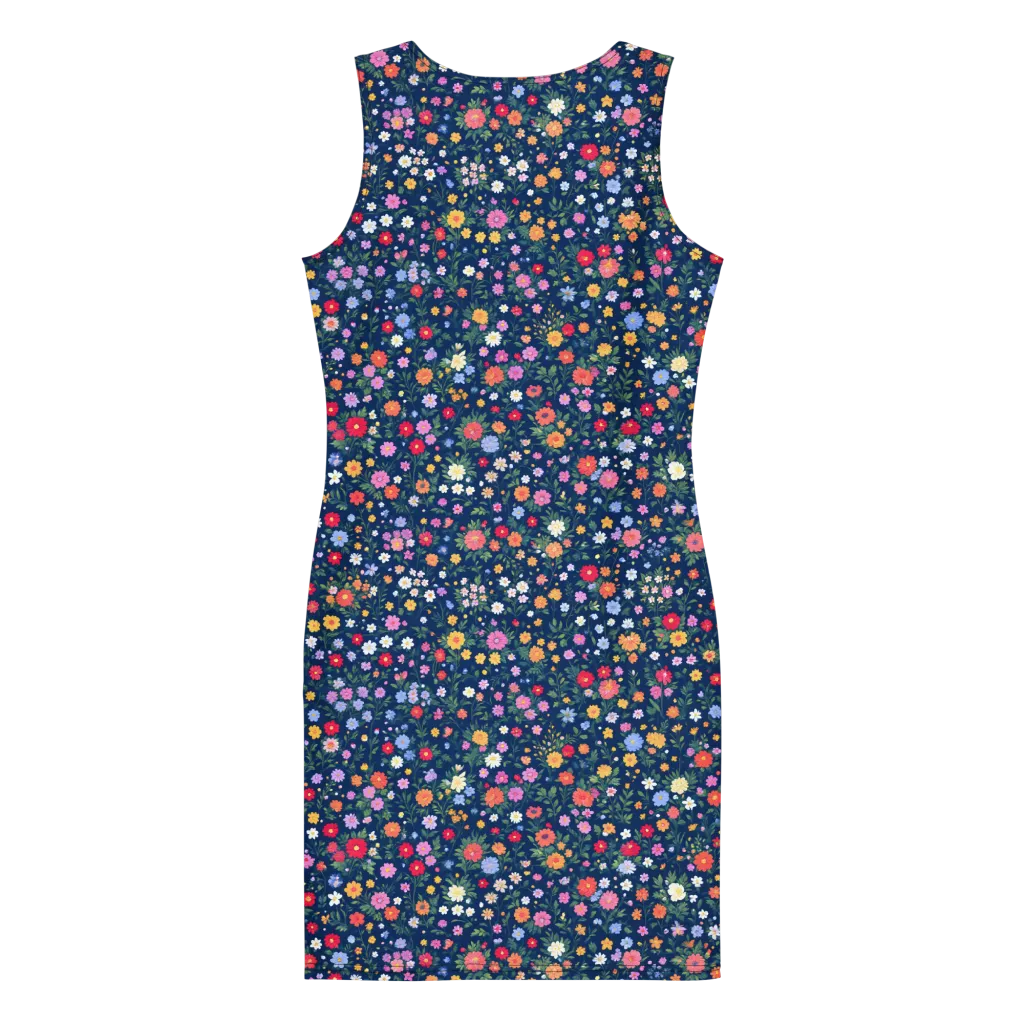 Navy Wildflower on Bodycon Dress — Back
