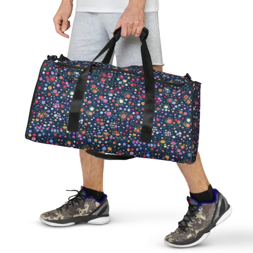 Navy Wildflower on a Duffle Bag