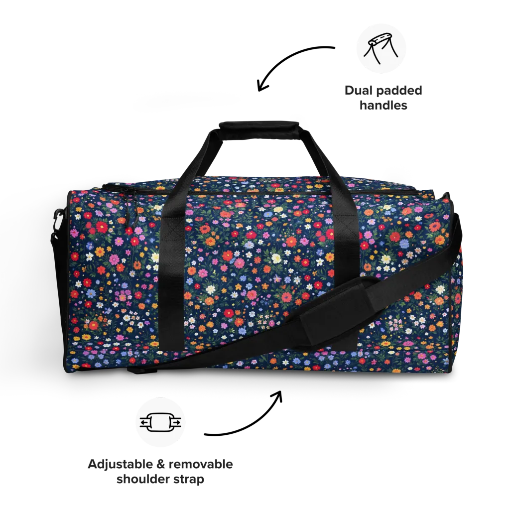 Navy Wildflower on Duffle Bag — Front