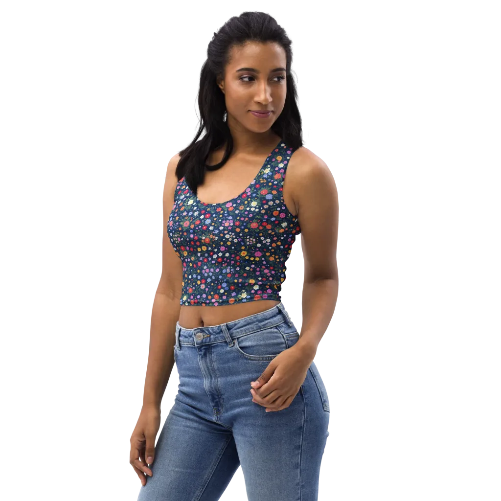 Navy Wildflower on Crop Top — Left Front